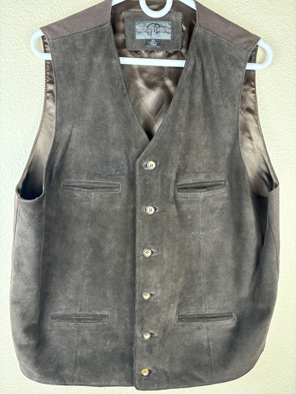 Geoffrey Beene Men's Dark Brown 6 Button 4 Pocket Suede Vest XL